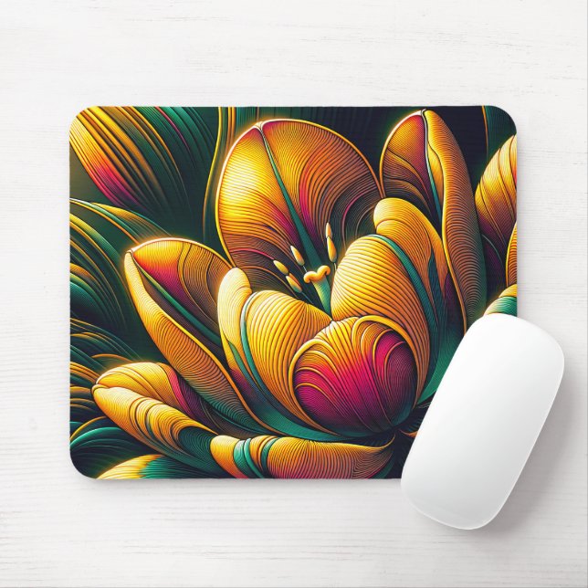 Radiant Abstract Tulip Bloom Mouse Pad (With Mouse)