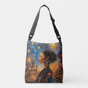 Radiant African American Woman Starry Sky Crossbody Bag