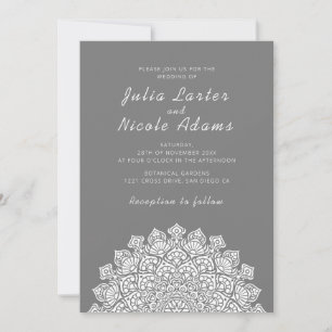Radiant Airy Crescent Moon Mandala Wedding Invitation