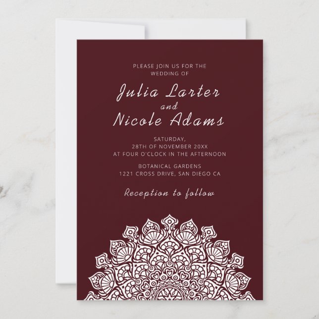 Radiant Airy Crescent Moon Mandala Wedding Invitation (Front)