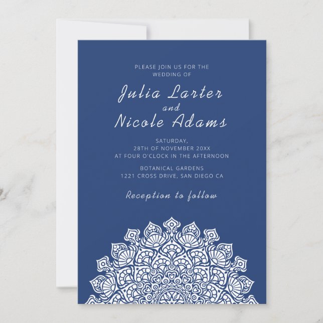 Radiant Airy Crescent Moon Mandala Wedding Invitation (Front)