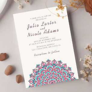Radiant Airy Crescent Moon Mandala Wedding Invitation
