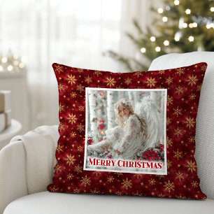 Radiant Angel Poinsettia Christmas Pillow Gift