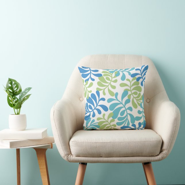 Radiant Aqua Leaf Pattern Cushion (Chair)