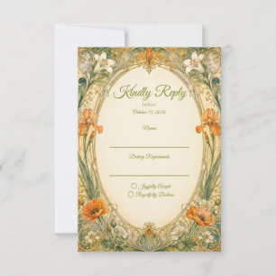 Radiant Art Nouveau Garden Romance Wedding RSVP Card