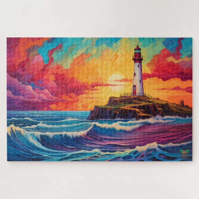 🌅Radiant Beacon: Sunset Lighthouse  Jigsaw Puzzle (Horizontal)