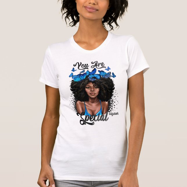 Radiant Black Diva Embracing Bold Empowerment T-Shirt (Front)