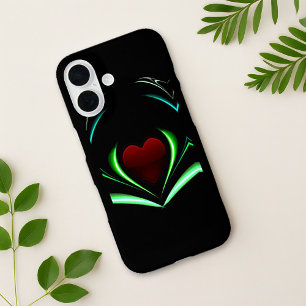 Radiant Black Neon Heart Energy Wings iPhone 16 Case