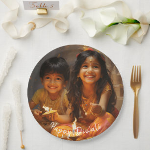 Radiant Blessings: Diwali Joy with Hindu Children Paper Plate