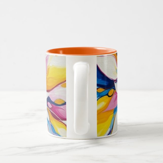 Radiant Bloom - Abstract Floral Burst Two-Tone Coffee Mug (Handle)