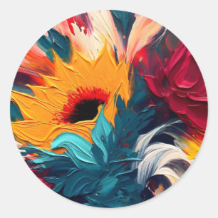 Radiant Bloom – Bold Abstract Floral Expression Classic Round Sticker