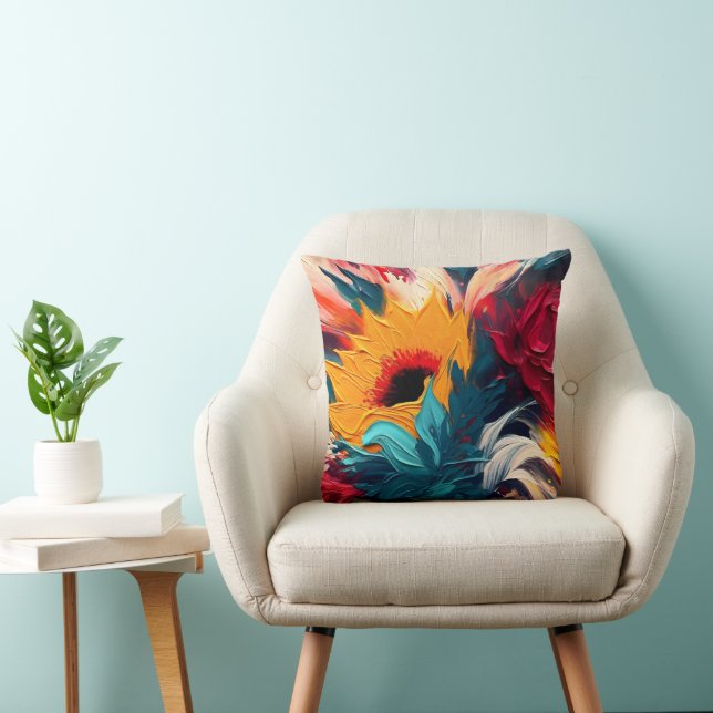 Radiant Bloom – Bold Abstract Floral Expression Cushion (Chair)