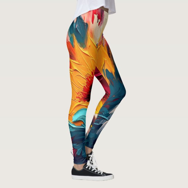 Radiant Bloom – Bold Abstract Floral Expression Leggings (Right)