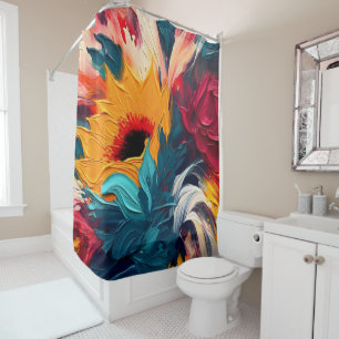 Radiant Bloom – Bold Abstract Floral Expression Shower Curtain