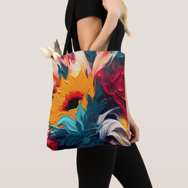 Radiant Bloom – Bold Abstract Floral Expression Tote Bag (Close Up)