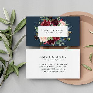 Radiant Bloom Burgundy & Navy Floral Business Card