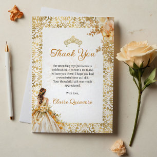 Radiant Bloom Floral Gold Photo Quinceanera Thank You Card