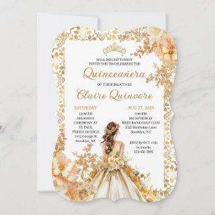 Radiant Bloom Floral Princess Gold Quinceanera Inv Invitation