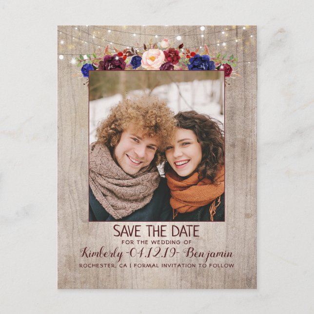 Radiant Bloom Floral Rustic Photo Save the Date Announcement Postcard (Front)