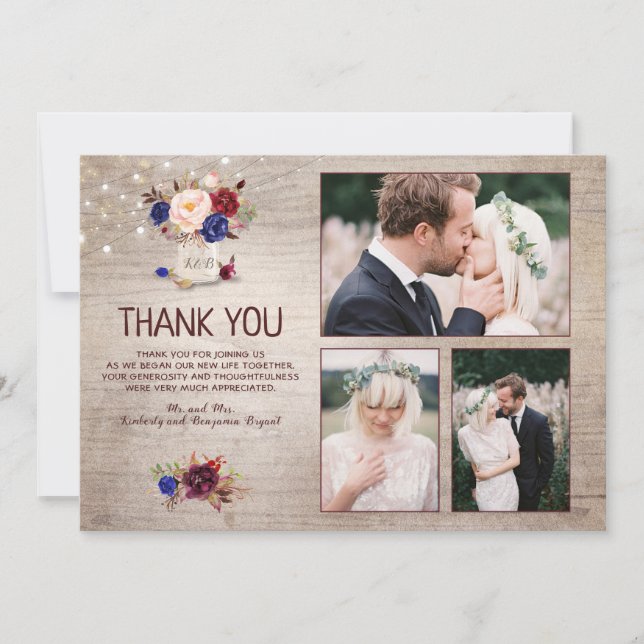 Radiant Bloom Mason Jar Wedding Thank You Photo Card (Front)