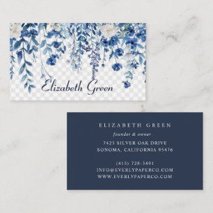 Radiant Bloom Navy Blue Watercolor Floral Busine Business Card