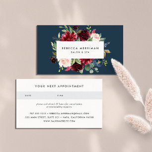 Radiant Bloom Navy & Burgundy Floral Appointment Card