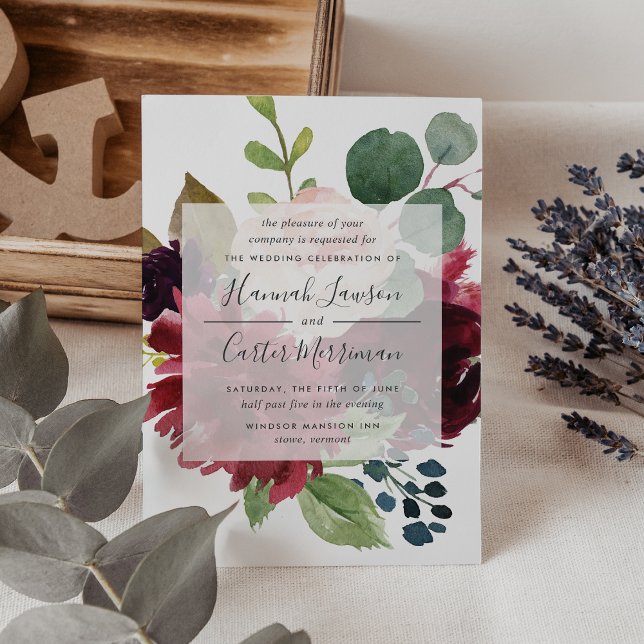 Radiant Bloom | Navy & Burgundy Floral Wedding Invitation (Creator Uploaded)