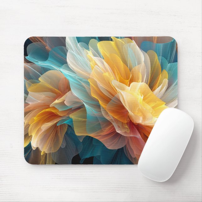 Radiant Bloom of Ethereal Petals in Light Mouse Pad (With Mouse)