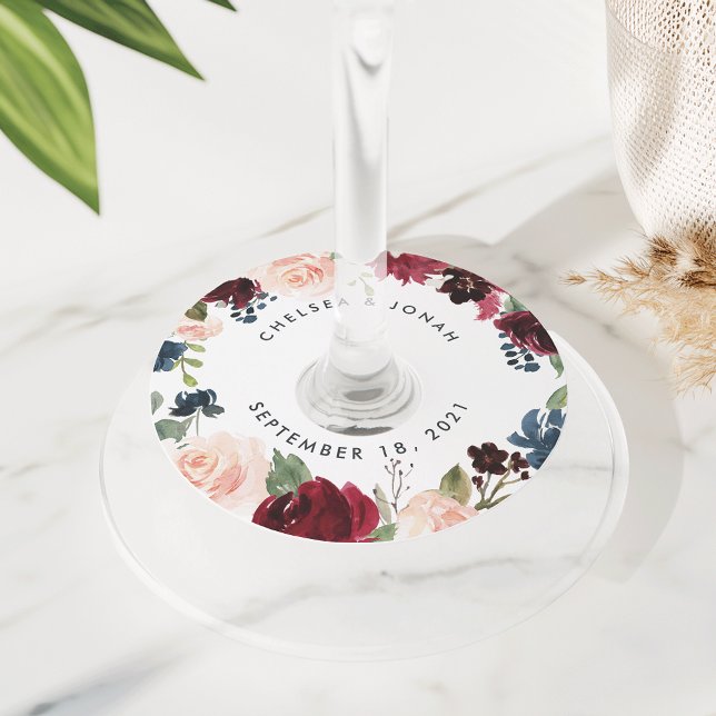 Radiant Bloom | Personalised Wedding Wine Glass Tag (Creator Uploaded)