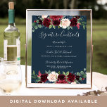 Radiant Bloom Signature Cocktail Menu Sign<br><div class="desc">Invite guests to grab a favourite libation with our charming wedding bar sign. 11x14 bar sign features "signature cocktails" in calligraphy script lettering on a rich navy blue background. Personalise with your speciality drinks with six custom text fields. A chic addition to your wedding bar setup, this sign is adorned...</div>