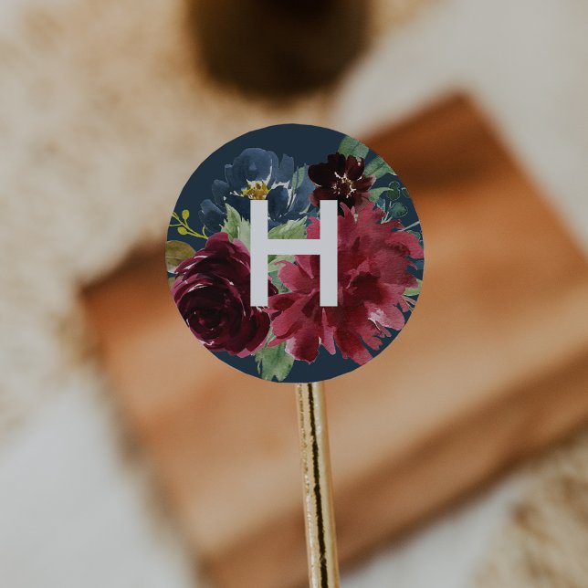 Radiant Bloom Watercolor Floral Monogram Classic Round Sticker (Creator Uploaded)