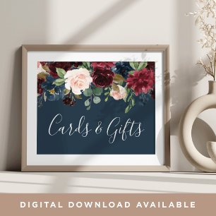 Radiant Bloom Wedding Cards & Gifts Sign Navy