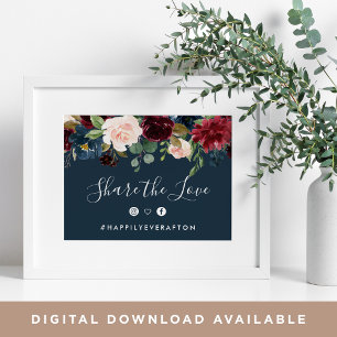 Radiant Bloom Wedding Hashtag Sign   Navy