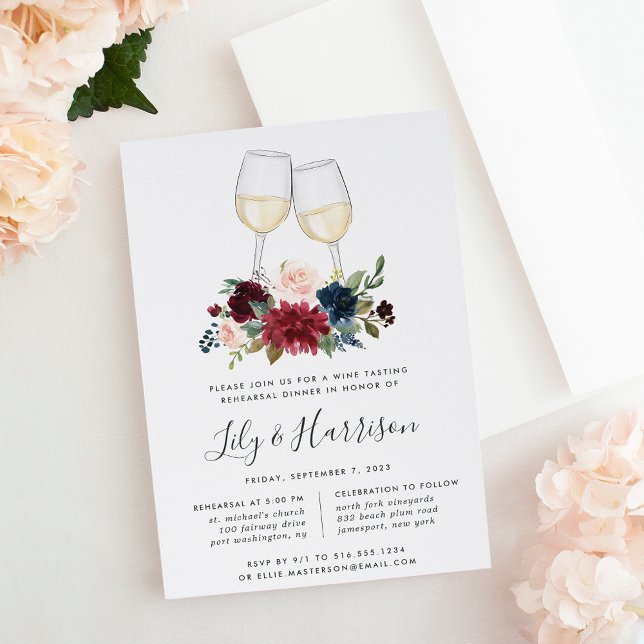 Radiant Bloom Wine Tasting Rehearsal Dinner Invitation (Creator Uploaded)