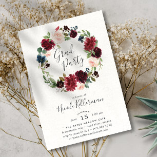 Radiant Bloom Wreath Graduation Party Invitation
