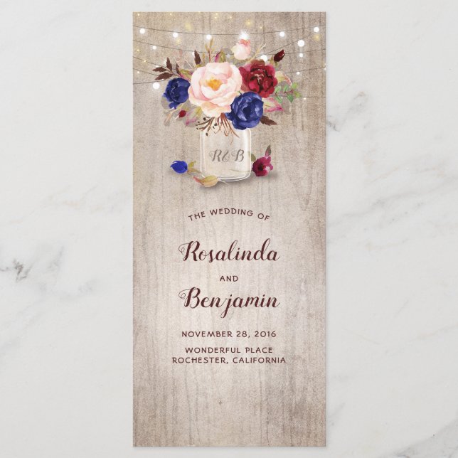 Radiant Blooms Mason Jar Rustic Wedding Programs (Front)
