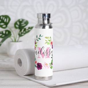 Radiant blooms wreath personalised water bottle