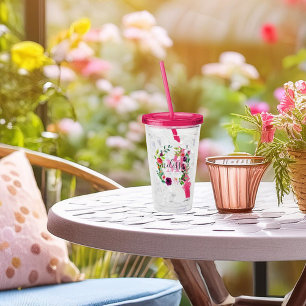 Radiant blooms wreath personalized acrylic tumbler