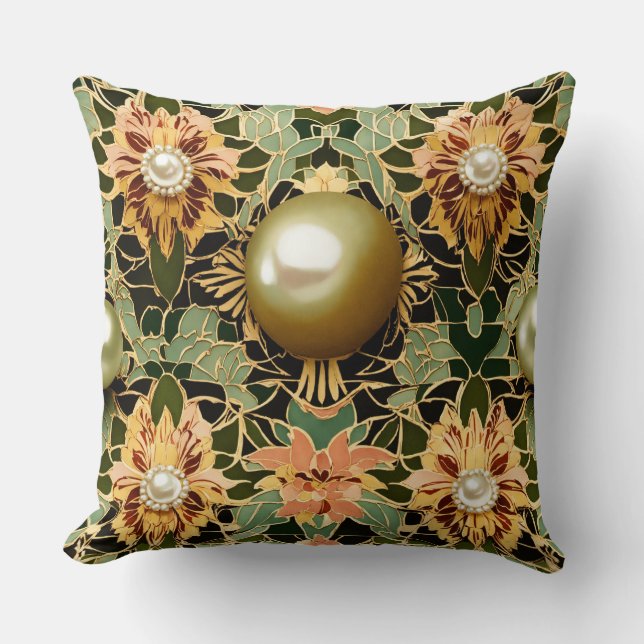 Radiant Blossom: South Sea Pearl Art Deco Tile Mot Cushion (Front)