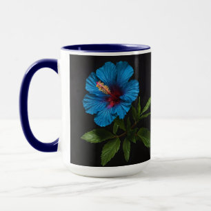 "Radiant Blue: Hibiscus Flower On Black Mug