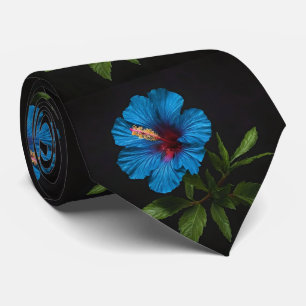 "Radiant Blue: Hibiscus Flower On Black Tie