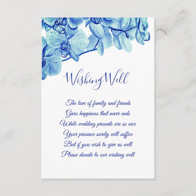 Radiant Blue Orchids Wedding Wishing Well Enclosure Card (Front)