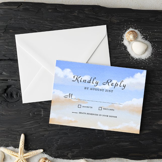 Radiant Blue Sky Summer Beach Wedding RSVP Cards (Creator Uploaded)