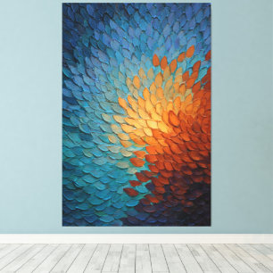 Radiant Blue to Orange Textured Abstract Wall Art