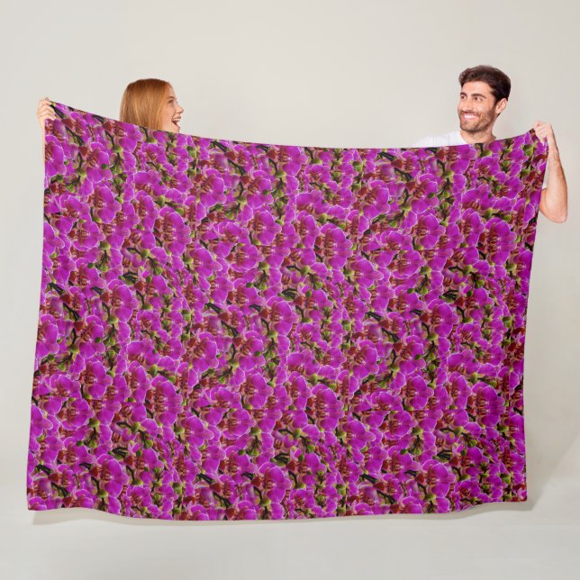 Radiant Clusters: The Magenta Orchid Symphony, Fleece Blanket (In Situ)