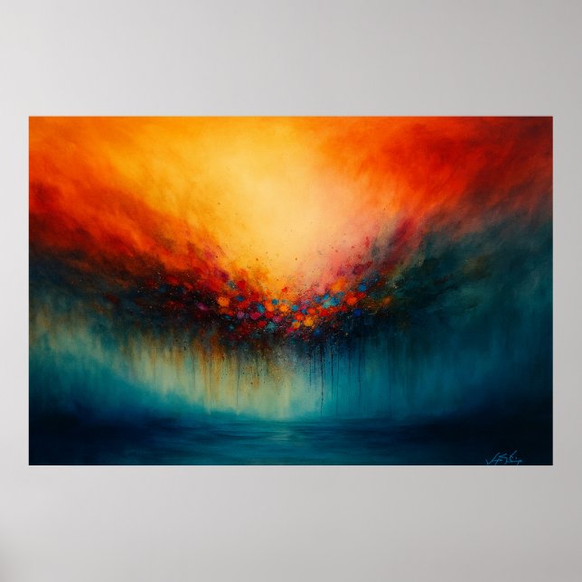 Radiant Convergence Abstract Fire and Mist Poster (Front)