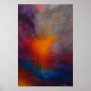 Radiant Core - Orange Explosion in Violet Mist Poster