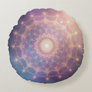 Radiant Cosmic Mandala Shiny Pastel Boho Cushion