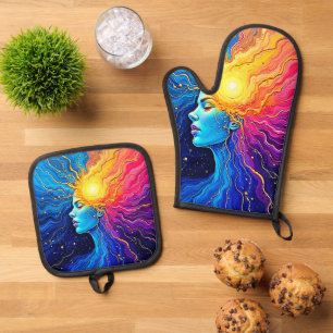 Radiant Cosmic Mind Awakening Oven Mitt & Pot Holder Set