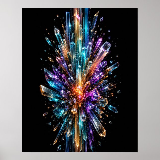 Radiant Crystal Burst 3D Abstract Poster (Front)